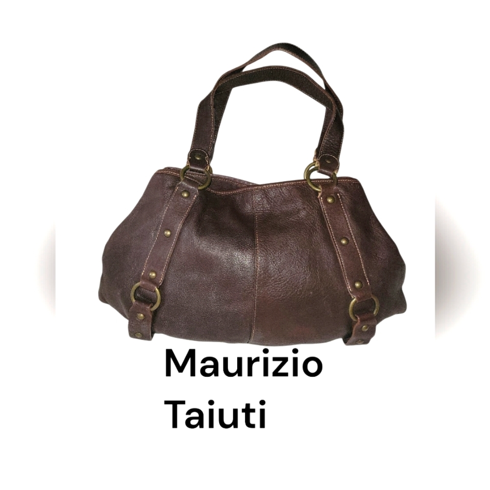 Maurizio Taiuti Dark Brown Leather Shoulder Bag Made In Italy